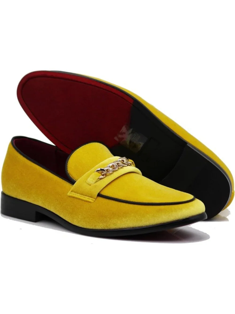 Enzo Romeo Men's Yellow Rubber Sole Loafers Chain Buckle Slip On Wedding Shoes